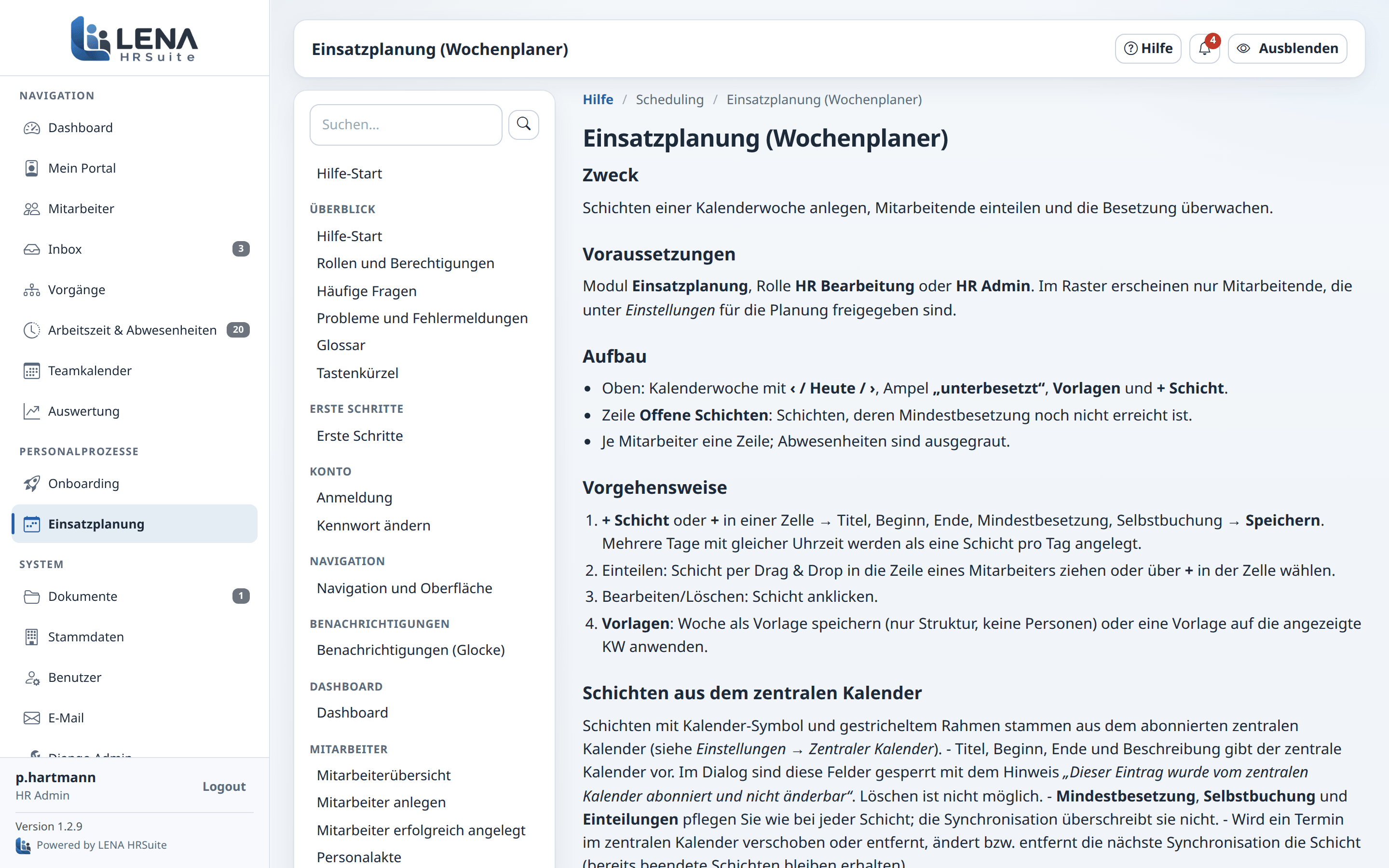 In-App-Hilfe zur Einsatzplanung
