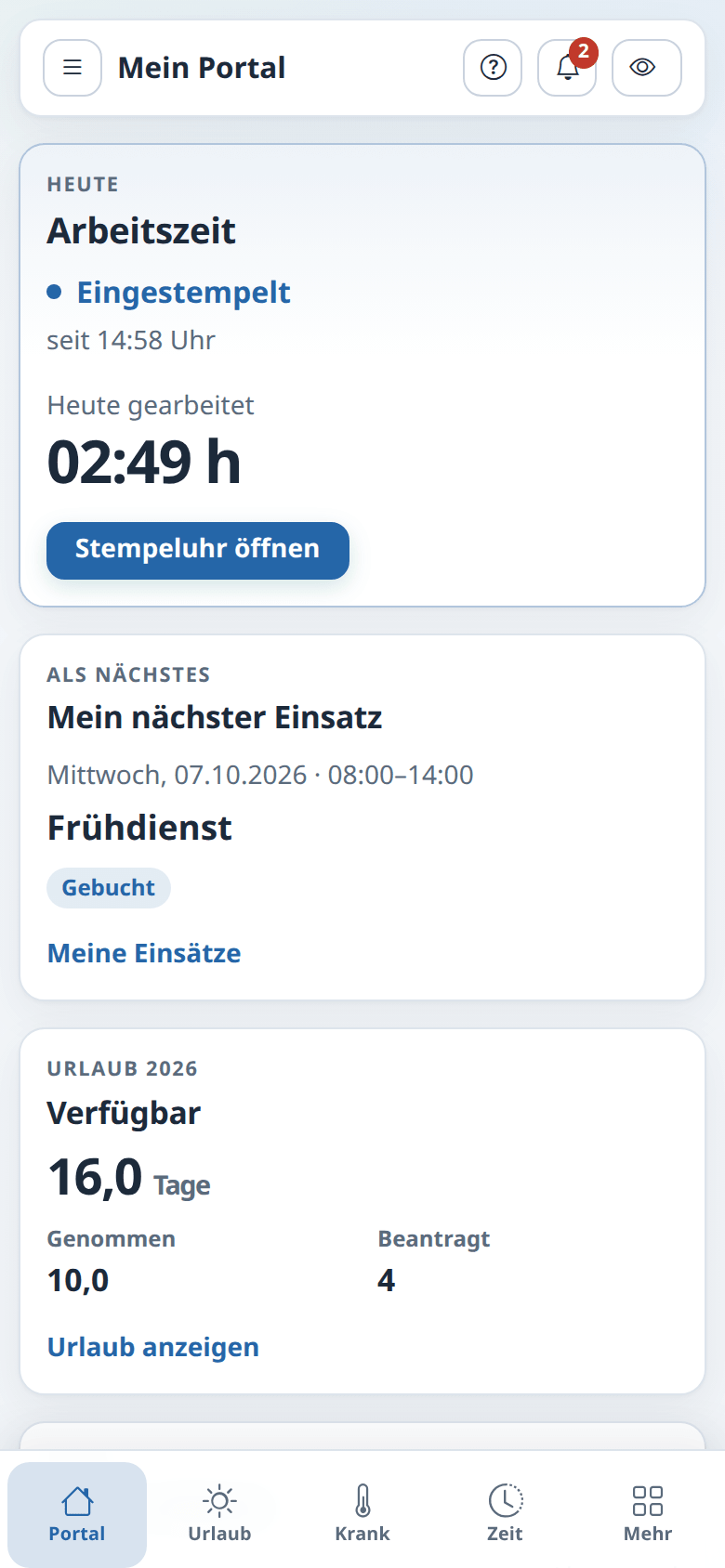 Mitarbeiterportal auf dem Smartphone